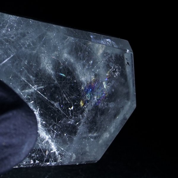 希少 ブルールチル入り水晶 大型結晶 高透明 オレンジ発色 天然水晶 4月誕生石 針状 内包物 インクルージョン 青 ブルー 結晶 透明感