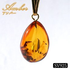 画像1: アンバー ペンダントトップ SV925 リトアニア産 【一点もの】 Amber 天然アンバー 琥珀 内包物 植物 天然石 パワーストーン カラーストーン (1)