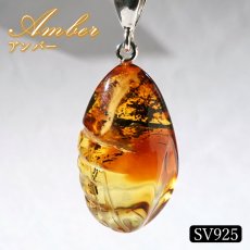 画像1: アンバー ペンダントトップ SV925 リトアニア産 【一点もの】 Amber 天然アンバー 琥珀 内包物 植物 天然石 パワーストーン カラーストーン (1)