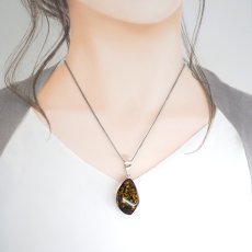 画像4: アンバー ペンダントトップ SV925 リトアニア産 【一点もの】 Amber 天然アンバー 琥珀 内包物 植物 天然石 パワーストーン カラーストーン (4)