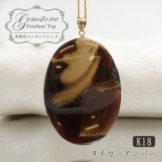 画像1: タイガーアンバー ペンダントトップ インドネシア産 K18 TOP コールド トップ 【 一点もの 】amber アンバー スマトラ琥珀 ブルーアンバー 植物の化石 天然石 パワーストーン カラーストーン (1)