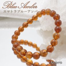 画像1: スマトラブルーアンバー ブレスレット インドネシア産 丸玉 8mm 【 一点もの 】amber アンバー スマトラ産 琥珀 植物の化石 天然石 パワーストーン カラーストーン (1)