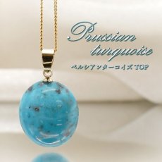 画像1: ペルシアンターコイズ ペンダントトップ イラン産 【 一点もの 】 ターコイズ Prussian Turquoise トルコ石 12月誕生石 ペンダント ネックレス トップ 天然石 パワーストーン (1)