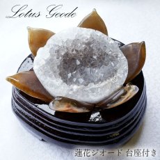 画像1: メノウ 蓮 ジオード ブラジル産 木製台座付き 【 一点物 】 agate  蓮の花ジオード 瑪瑙 めのう ジオード 金運 財運 浄化 置き物 浄化 台座付き お守り 天然石 パワーストーン カラーストーン (1)