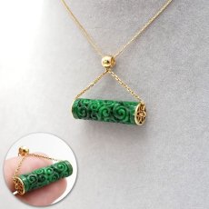 画像7: 【 一点もの 】 唐草模様 ミャンマー翡翠 14ct ネックレス 40cm K18 ミャンマー産 ダークグリーン 【 チェーン付き 】 翡翠 パワーストーン 天然石 カラーストーン (7)