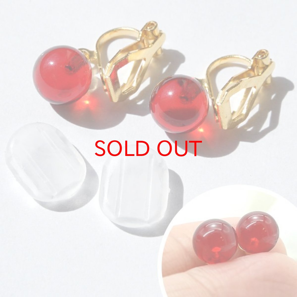 画像3: ルビーアンバー イヤリング クリップ型 バルト海産 ruby amber 天然琥珀 アンバー ルビーレッド 赤 天然石 パワーストーン カラーストーン (3)