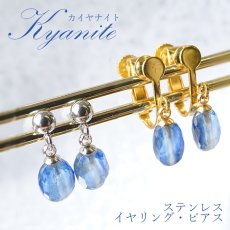 画像1: カイヤナイト ステンレス イヤリング ピアス 【一点物】 ネジバネ式 突き刺しタイプ 天然石 パワーストーン カラーストーン (1)