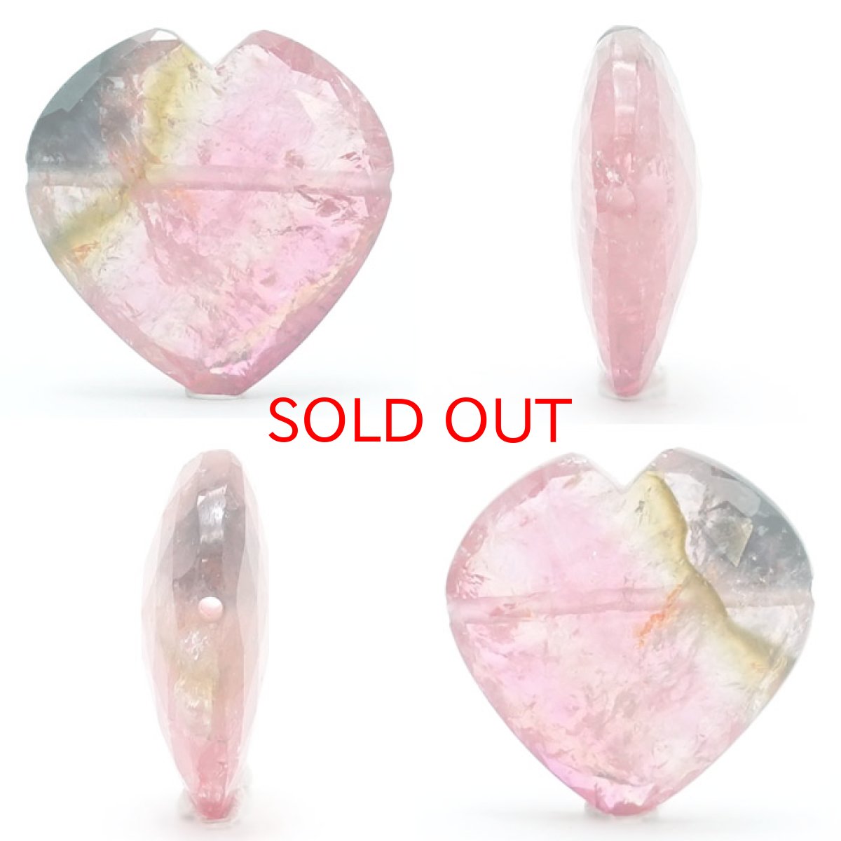 画像2: 天然石 ハート型ビーズ ウォーターメロントルマリン 19.8×20.2mm アフガニスタン産 【一点もの・一粒売り】 横穴貫通 穴あき 天然石 パワーストーン カラーストーン (2)