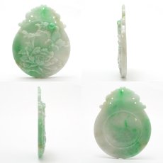画像2: ミャンマー翡翠 牡丹 彫り物 プレート 【 一点もの 】 Jade Jadeite ひすい ヒスイ 翡翠 お守り 天然石 パワーストーン カラーストーン (2)