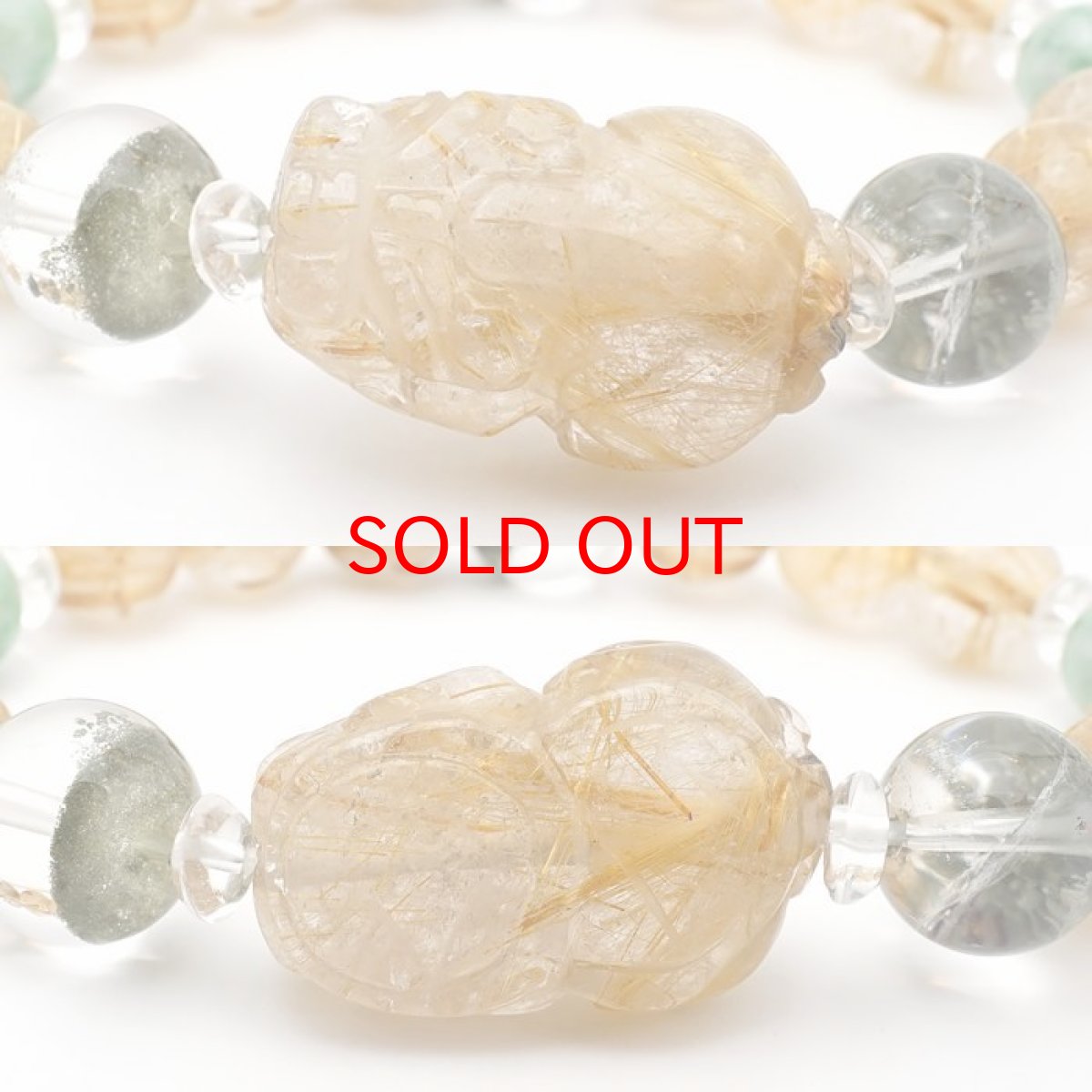 画像4: ルチルクォーツ 貔貅 ヒキュウ デザインブレスレット 【一点物】 メンズ 男性用 ルチル 金針水晶 金運 天然石 彫り物 パワーストーン カラーストーン (4)