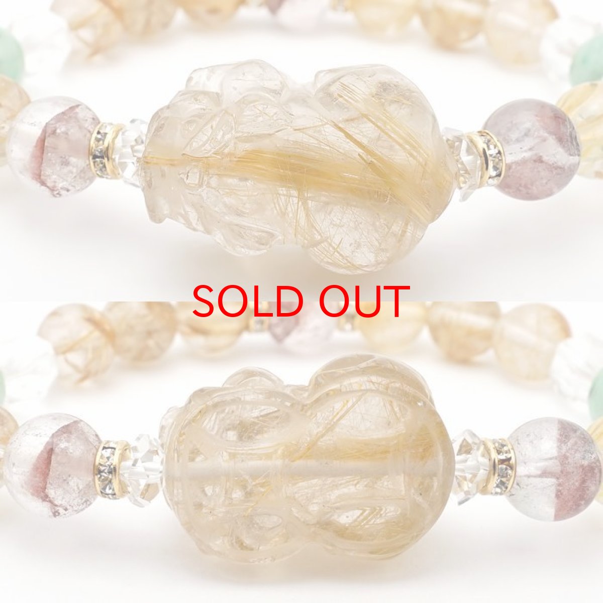 画像4: ルチルクォーツ 貔貅 ヒキュウ デザインブレスレット 【一点物】 レディース 女性用 ルチル 金針水晶 金運 天然石 彫り物 パワーストーン カラーストーン (4)