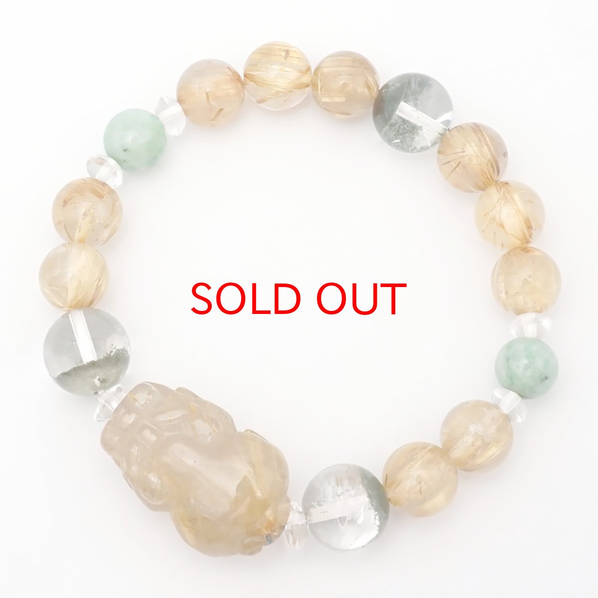 画像5: ルチルクォーツ 貔貅 ヒキュウ デザインブレスレット 【一点物】 メンズ 男性用 ルチル 金針水晶 金運 天然石 彫り物 パワーストーン カラーストーン (5)