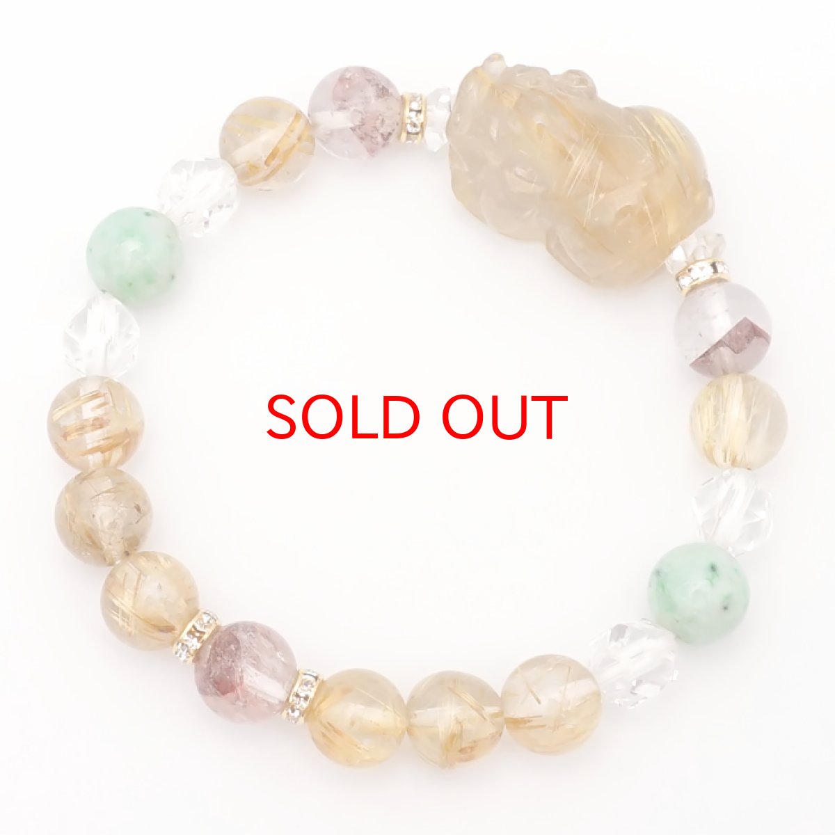 画像5: ルチルクォーツ 貔貅 ヒキュウ デザインブレスレット 【一点物】 レディース 女性用 ルチル 金針水晶 金運 天然石 彫り物 パワーストーン カラーストーン (5)