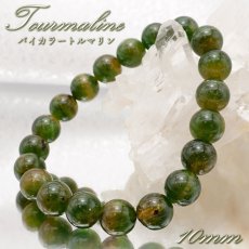 画像1: バイカラートルマリン ブレスレット 10mm ブラジル産 【 一点物 】 Bicolor Tourmaline トルマリン 10月誕生石 電気石 グリーン イエロー 天然石 パワーストーン カラーストーン (1)