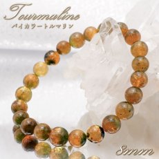 画像1: バイカラートルマリン ブレスレット 8mm ブラジル産 【 一点物 】 Bicolor Tourmaline トルマリン 10月誕生石 電気石 グリーン イエロー 天然石 パワーストーン カラーストーン (1)