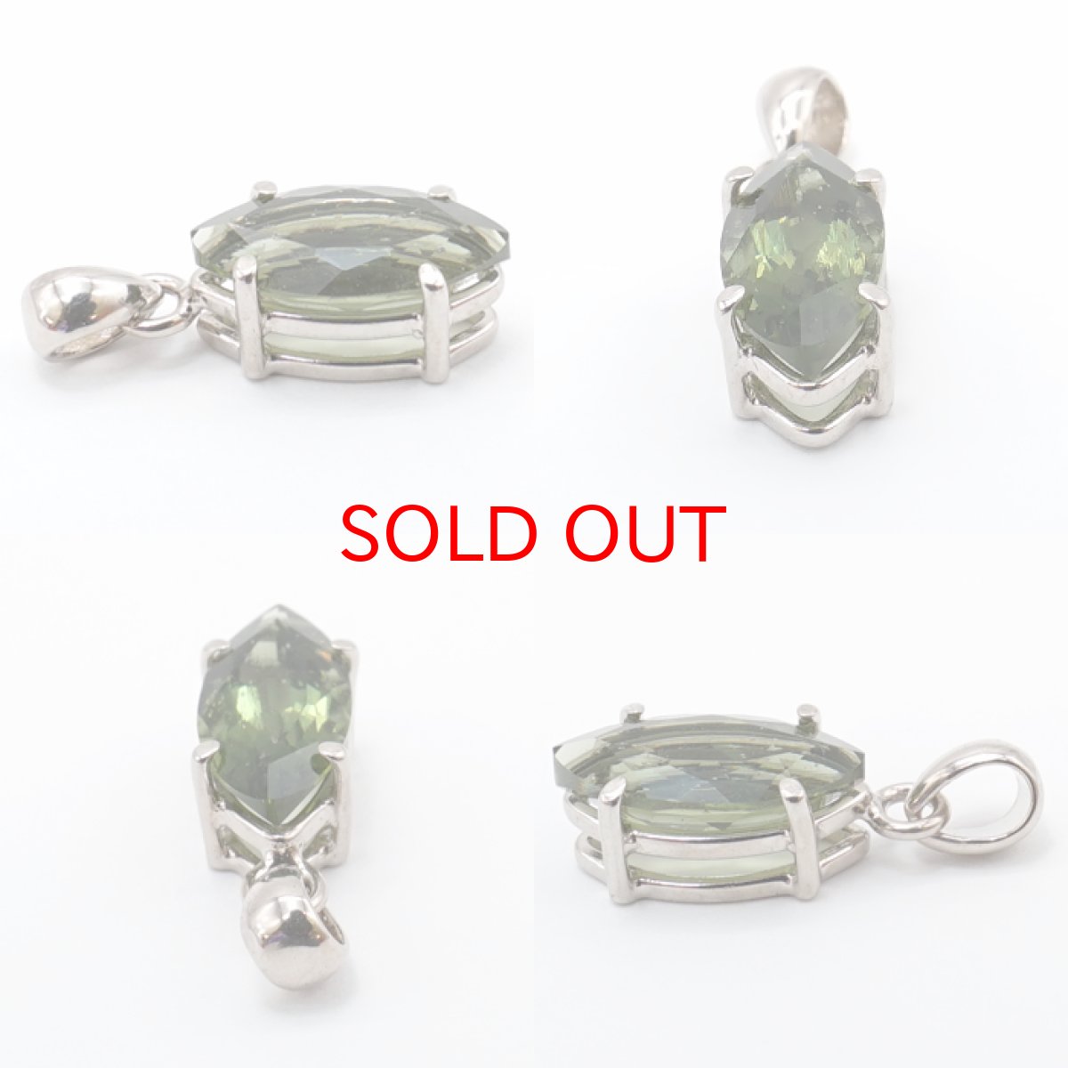 画像2: モルダバイト SV925 ペンダントトップ マーキス チェコ産 moldavite 天然ガラス 隕石 モルダヴ石 天然石 パワーストーン カラーストーン (2)