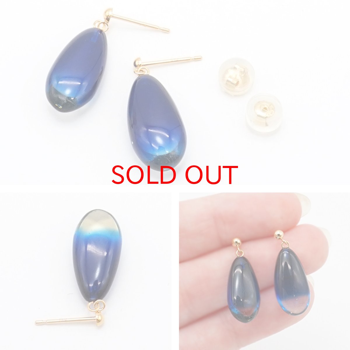 画像5: サファイアブルーアンバー ルビーアンバー ピアス K18 リトアニア産 突き刺し型 フック型 ドロップ 琥珀 Amber アンバー 天然石 パワーストーン カラーストーン (5)