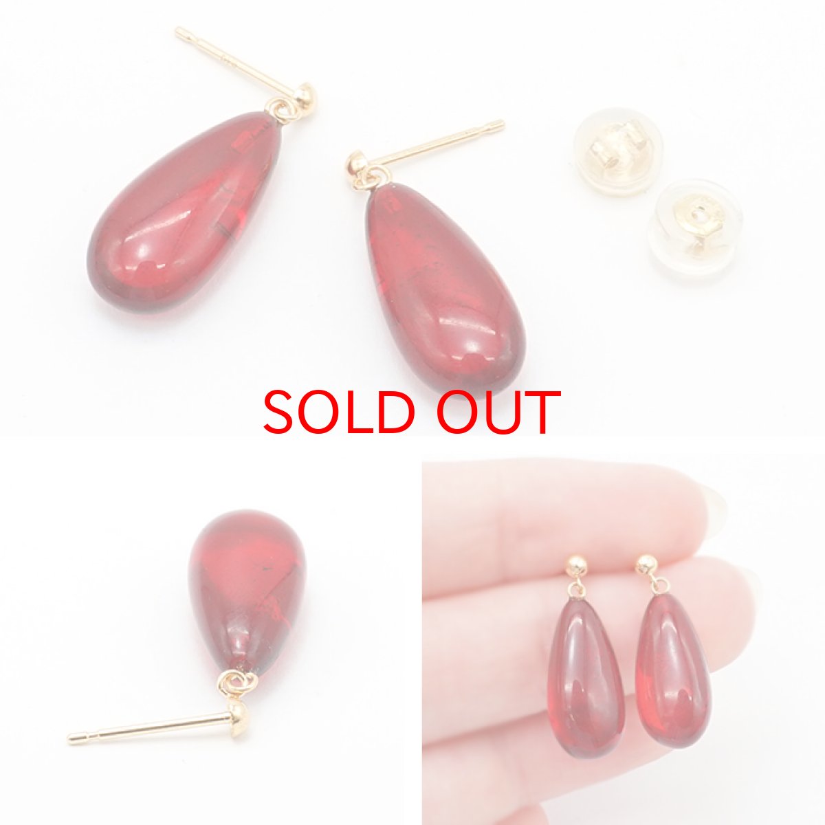 画像2: ルビーアンバー ピアス K18 リトアニア産 突き刺しタイプ ドロップ 琥珀 Amber アンバー 天然石 パワーストーン カラーストーン (2)