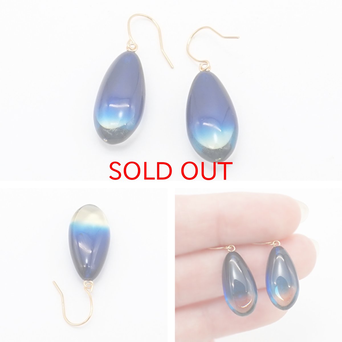 画像4: サファイアブルーアンバー ルビーアンバー ピアス K18 リトアニア産 突き刺し型 フック型 ドロップ 琥珀 Amber アンバー 天然石 パワーストーン カラーストーン (4)