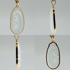 画像2: 氷翡翠 K18 ペンダントトップ 彫り物 如意 ミャンマー産 【一点もの】 ミャンマー翡翠 翡翠 アイスジェダイト Myanmar Jade 本翡翠 ひすい お守り 浄化 天然石 パワーストーン (2)