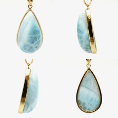 画像2: ラリマー ペンダントトップ SV925 ゴールド ドミニカ産 覆輪【一点もの】Larimar ブルーペクトライト フクリン 天然石 パワーストーン カラーストーン (2)