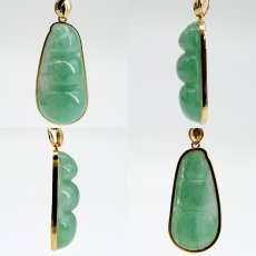 画像2: ミャンマー翡翠 K18 ペンダントトップ 彫り物 豆 ミャンマー産 【一点もの】 翡翠 Myanmar Jade 本翡翠 ひすい グリーン お守り 浄化 天然石 パワーストーン (2)