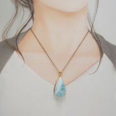 画像3: ラリマー ペンダントトップ SV925 ゴールド ドミニカ産 覆輪【一点もの】Larimar ブルーペクトライト フクリン 天然石 パワーストーン カラーストーン (3)
