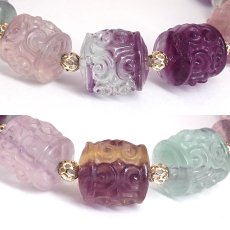 画像2: フローライト 如意 彫り物 ブレスレット 中国産 【一点物】 Fluolite 蛍石 にょい 希少 レア 縁起物 天然石 パワーストーン カラーストーン (2)
