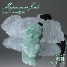 画像1: ミャンマー翡翠 ペンダント 貔貅 彫り物 ミャンマー産 【一点もの】 翡翠 Myanmar Jade 本翡翠 ヒスイ ヒキュウ 金運 開運 お守り 浄化 天然石 パワーストーン (1)