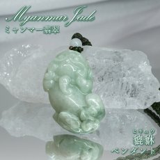 画像1: ミャンマー翡翠 ペンダント 貔貅 彫り物 ミャンマー産 【一点もの】 翡翠 Myanmar Jade 本翡翠 ヒスイ ヒキュウ 金運 開運 お守り 浄化 天然石 パワーストーン (1)
