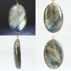 画像2: ゴールデンラブラドライト ペンダントトップ マダガスカル産 【一点もの】ステンレス Labradorite 曹灰長石 楕円形 天然石 パワーストーン カラーストーン (2)