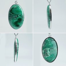 画像2: マラカイト ペンダントトップ SV925 コンゴ産【一点もの】Malachite オーバル 覆輪 フクリン 孔雀石 浄化 お守り 天然石 パワーストーン カラーストーン (2)