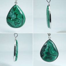 画像2: マラカイト ペンダントトップ SV925 コンゴ産【一点もの】Malachite ドロップ 覆輪 フクリン 孔雀石 浄化 お守り 天然石 パワーストーン カラーストーン (2)