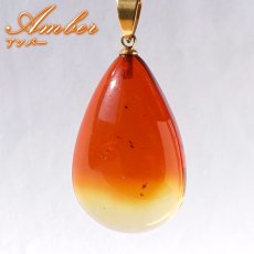 画像1: アンバー ペンダントトップ ドロップ型 リトアニア産 【一点もの】 Amber アンバー 琥珀 ステンレス 日本製 天然石 パワーストーン カラーストーン (1)