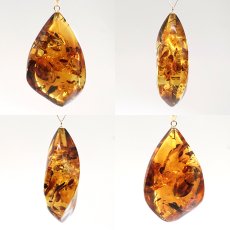 画像2: アンバー ペンダントトップ フレイム型 リトアニア産 K18 【一点もの】 Amber アンバー 琥珀 花弁入り フラワーアンバー 日本製 天然石 パワーストーン カラーストーン (2)