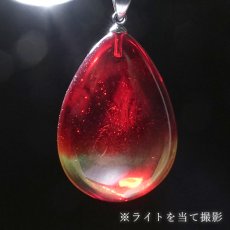 画像3: レッドアンバー ペンダントトップ ドロップ型 リトアニア産 【一点もの】 Amber アンバー ステンレス 琥珀 内包物 植物 天然石 パワーストーン カラーストーン (3)