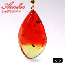 画像1: レッドアンバー ペンダントトップ K18 フレイム型 リトアニア産 【一点もの】 Amber アンバー 琥珀 内包物 植物 天然石 パワーストーン カラーストーン (1)