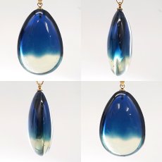 画像2: サファイアブルーアンバー ペンダントトップ ドロップ型 リトアニア産 【一点もの】 Amber アンバー 琥珀 ステンレス 日本製 天然石 パワーストーン カラーストーン (2)