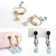画像3: ブルージルコン イヤリング カンボジア産 Blue Zircon 日本製 カット加工 ネジ巻き式 ステンレス ゴールド ジルバー 天然石 パワーストーン カラーストーン (3)