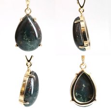 画像2: ブラッドストーン ペンダントトップ ドロップ 中国産 【一点もの】 Blood Stone 覆輪 フクリン 雫型 しずく ステンレス 日本製 3月誕生石 カルセドニー 玉髄 血の石 活力 健康 お守り 鉱物 ヒーリング 天然石 パワーストーン カラーストーン (2)