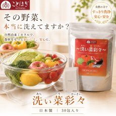 画像1: 洗い菜彩々 野菜洗浄剤 野菜洗浄パウダー 貝殻焼成カルシウム 日本製 30包入り 野菜洗い 果物洗浄 肉 魚 洗浄剤 強アルカリ ミネラル洗浄 食材洗浄 食品洗浄 自然由来 ことほぎ 安心 安全 キッチングッズ (1)