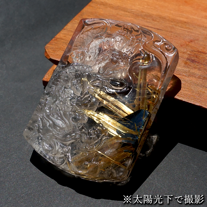 高品質 置物 オブジェ 観音像 ヘマタイト入り水晶 高透明 金運