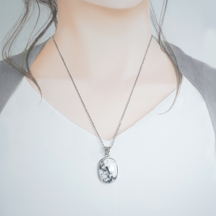 画像3: デンドライトオパール ペンダントトップ SV925 メキシコ産 【一点物】Dendritic Opal ローズカット 覆輪 フクリン オパール 蛋白石 天然石 パワーストーン カラーストーン (3)